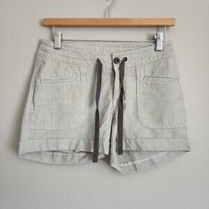 The North Face Linen Blend Tie Waist Casual Hike White Grey Stripe Shorts Size 0
